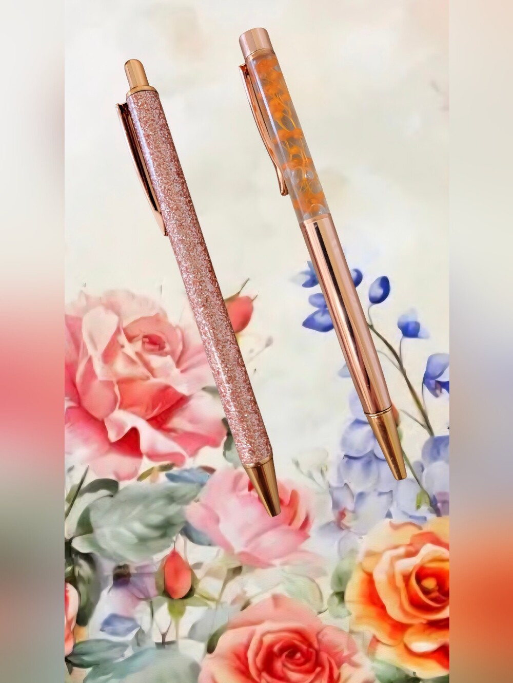 Rose Gold Glitter or Floating Flowers Ballpoint Pen - Buyers Choice